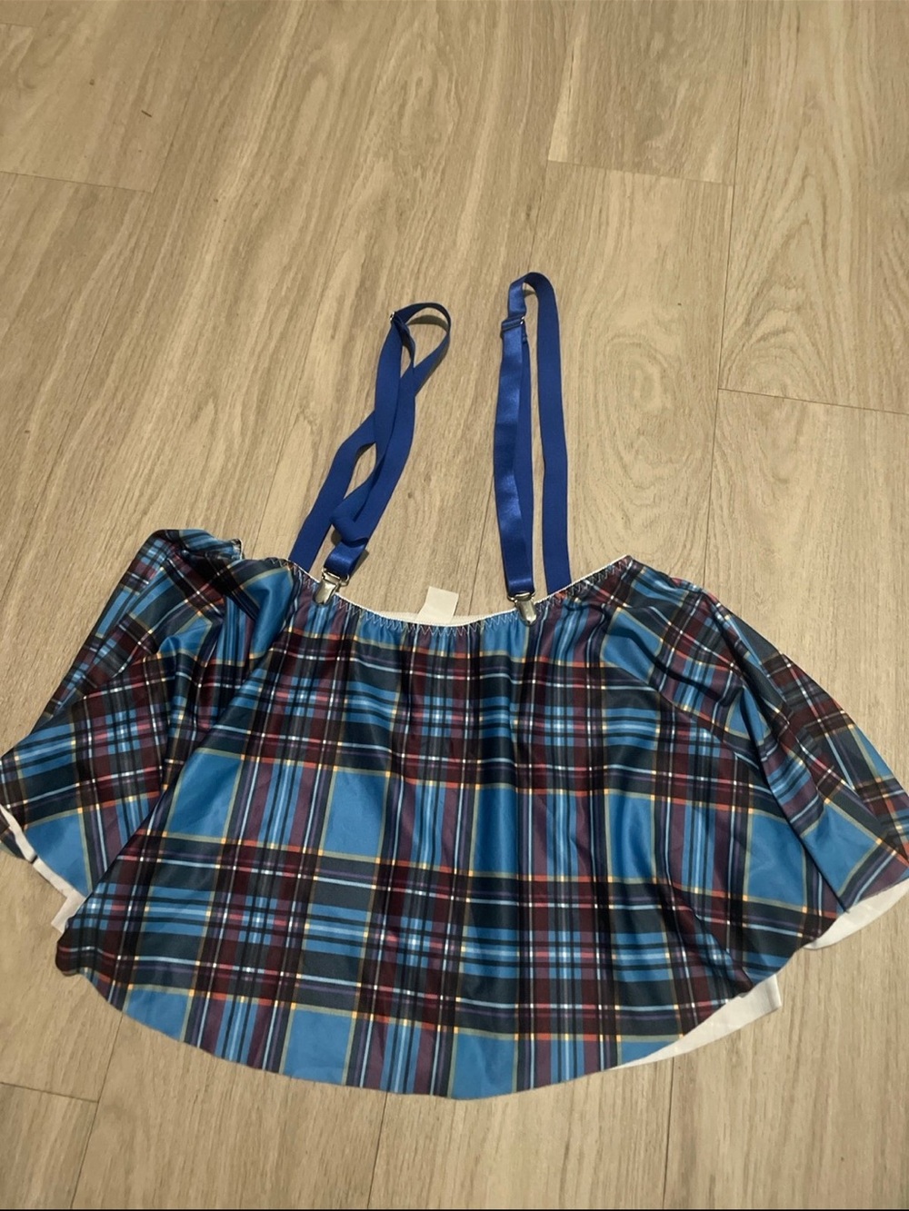 Blue Plaid Mini Skirt with Adjustable Straps